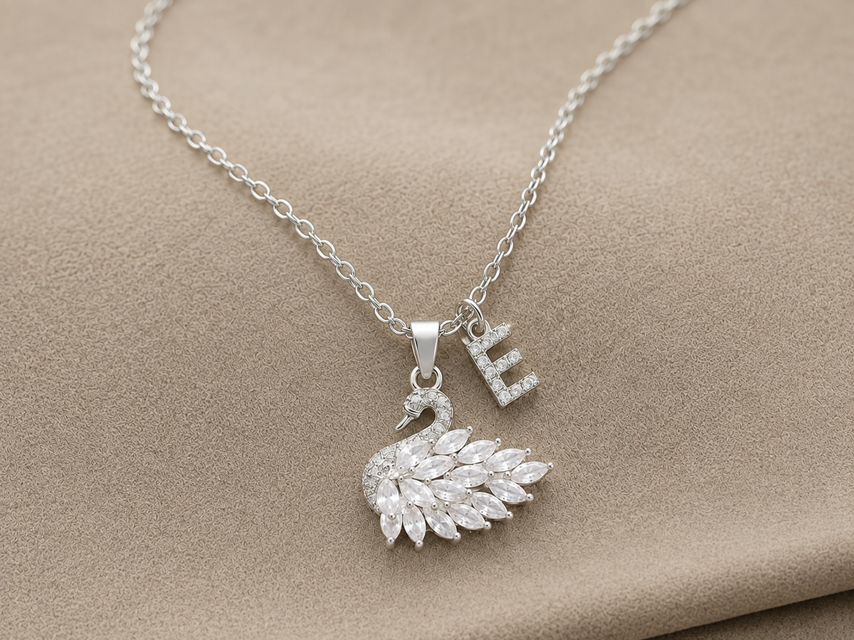 Swan Initial Necklace Custom Alphabet