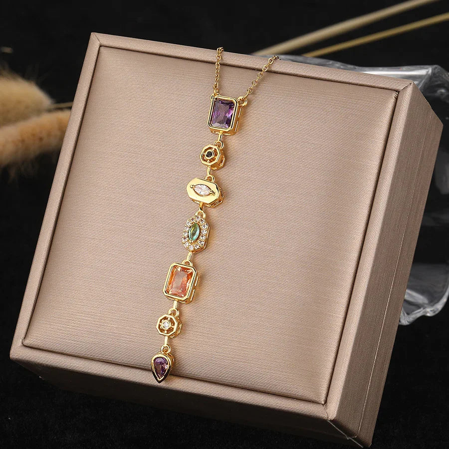 Multicolor Cascade Necklace & Emerald Bangle Set