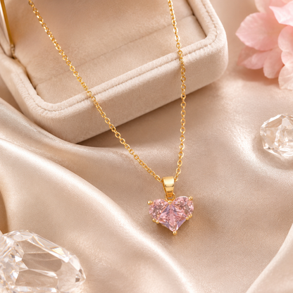 Pink Tennis Bracelet & Heart Necklace Set