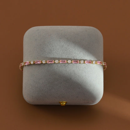 Pink Tennis Bracelet & Heart Necklace Set