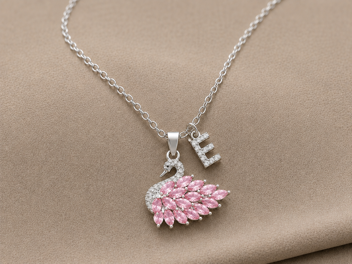 Swan Initial Necklace Custom Alphabet