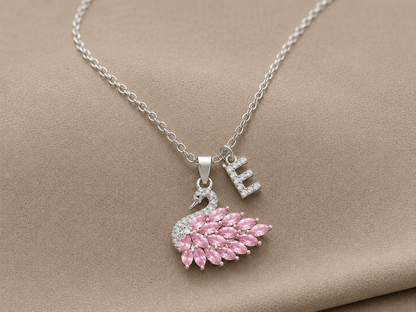 Swan Initial Necklace Custom Alphabet