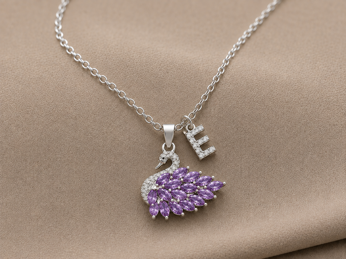 Swan Initial Necklace Custom Alphabet