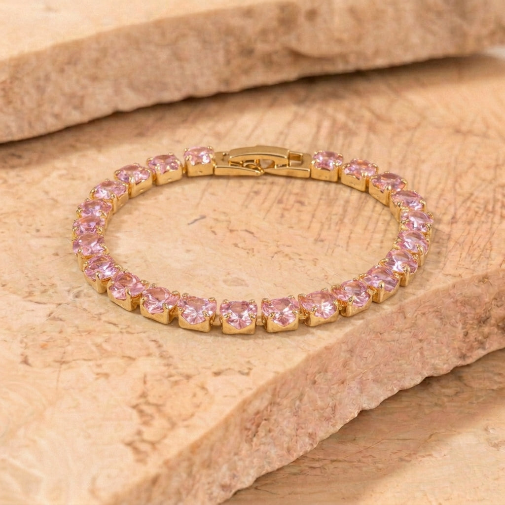 Pink Cushion Earring & Tennis Bracelet Set