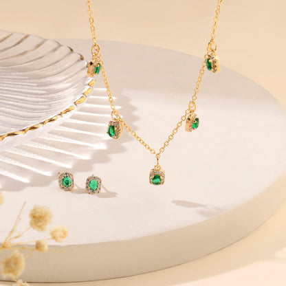Emerald Tassel Necklace and Earrings Set