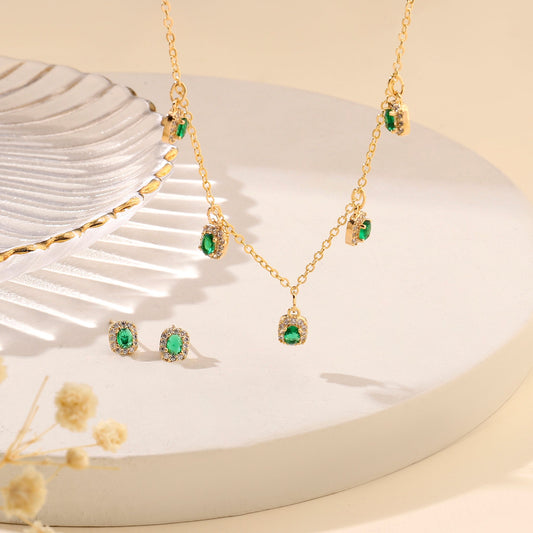 Emerald Tassel Necklace and Earrings Set