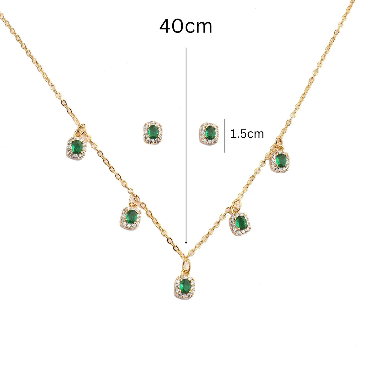 Emerald Tassel Necklace and Earrings Set