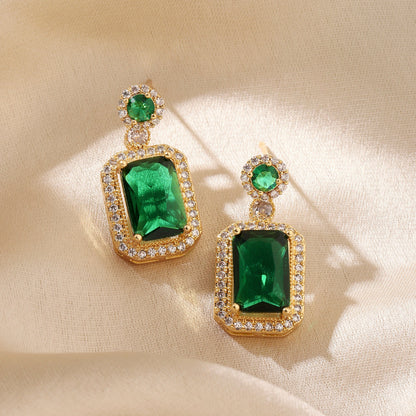 Green Emerald Necklace and Earrings Set - 18K Gold Plated