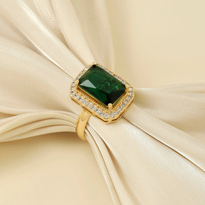 Green Emerald Necklace and Earrings Set - 18K Gold Plated