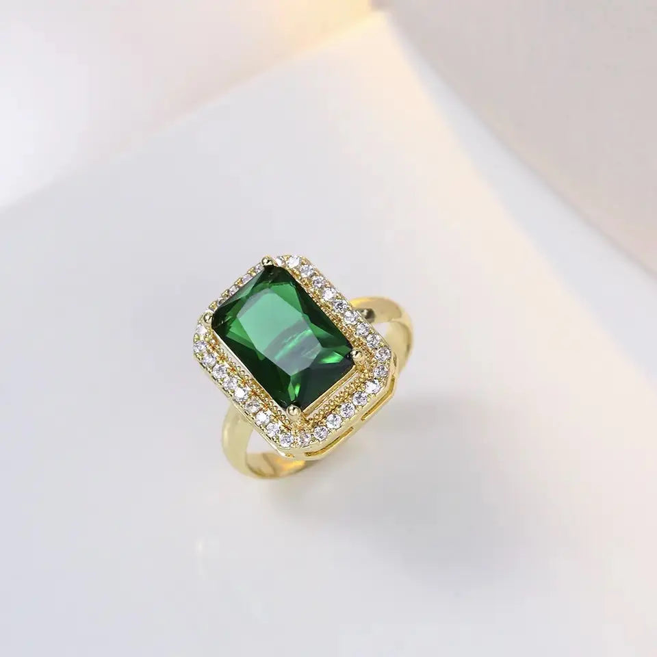 Green Emerald Necklace and Earrings Set - 18K Gold Plated