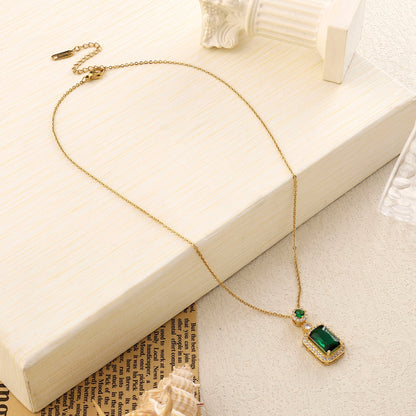 Green Emerald Necklace and Earrings Set - 18K Gold Plated