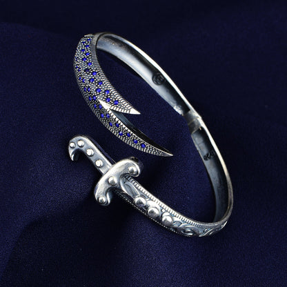 Silver Handmade Sapphire Stone Sword Bracelet