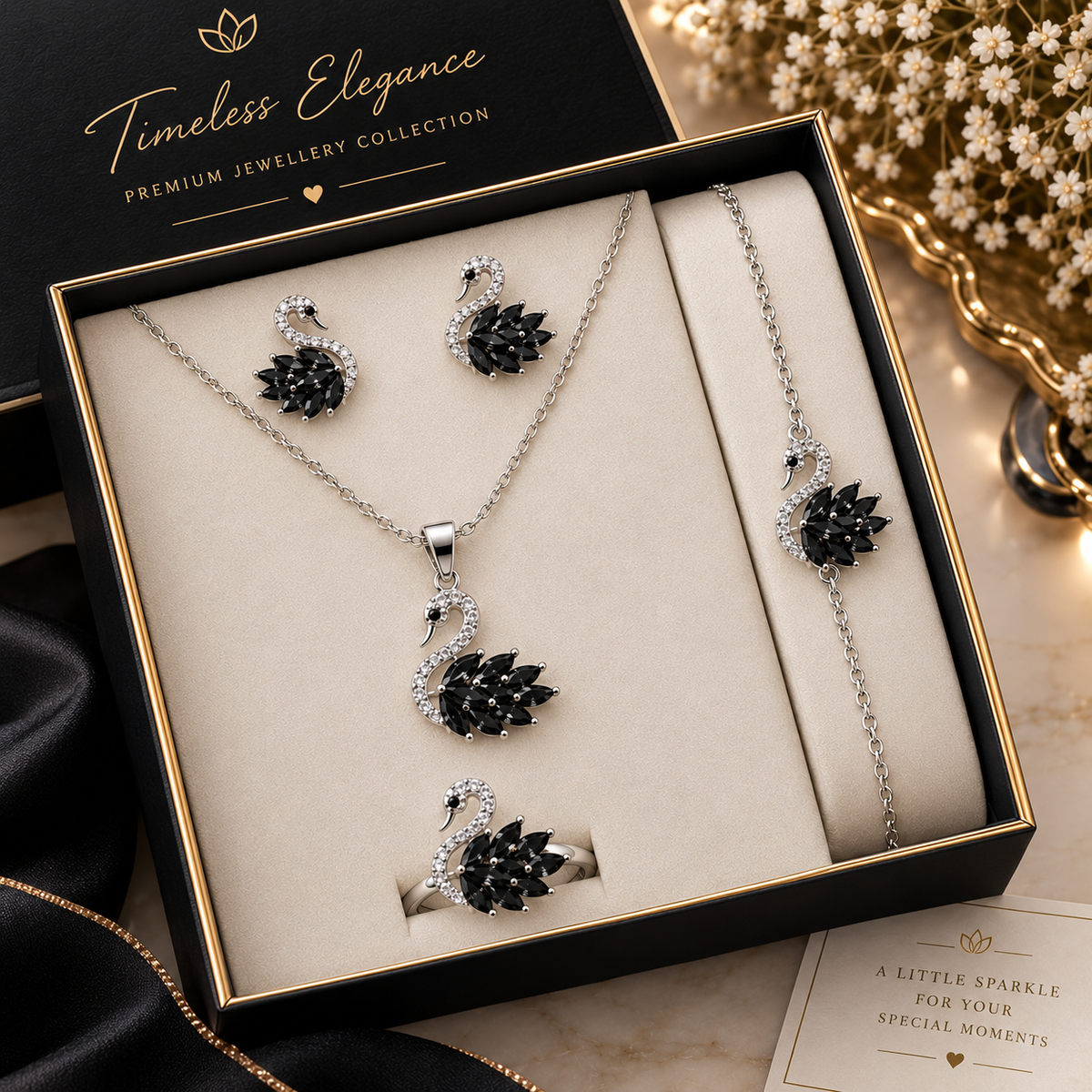 Swan Jewellery Set for Women – 18K Gold Plated with Zircon Crystal Stones