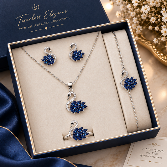 Swan Jewellery Set for Women – 18K Gold Plated with Zircon Crystal Stones