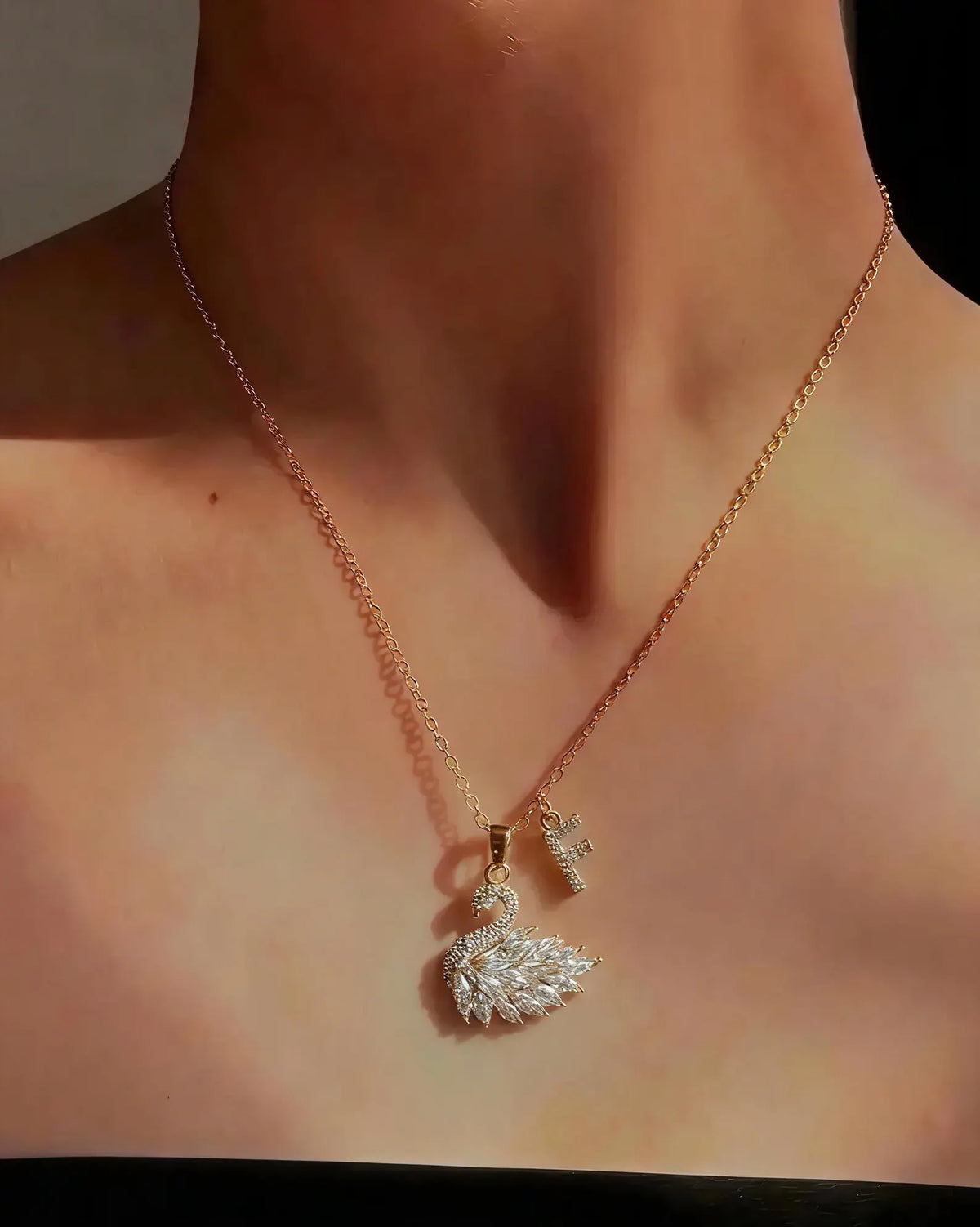 Swan Initial Necklace Custom Alphabet