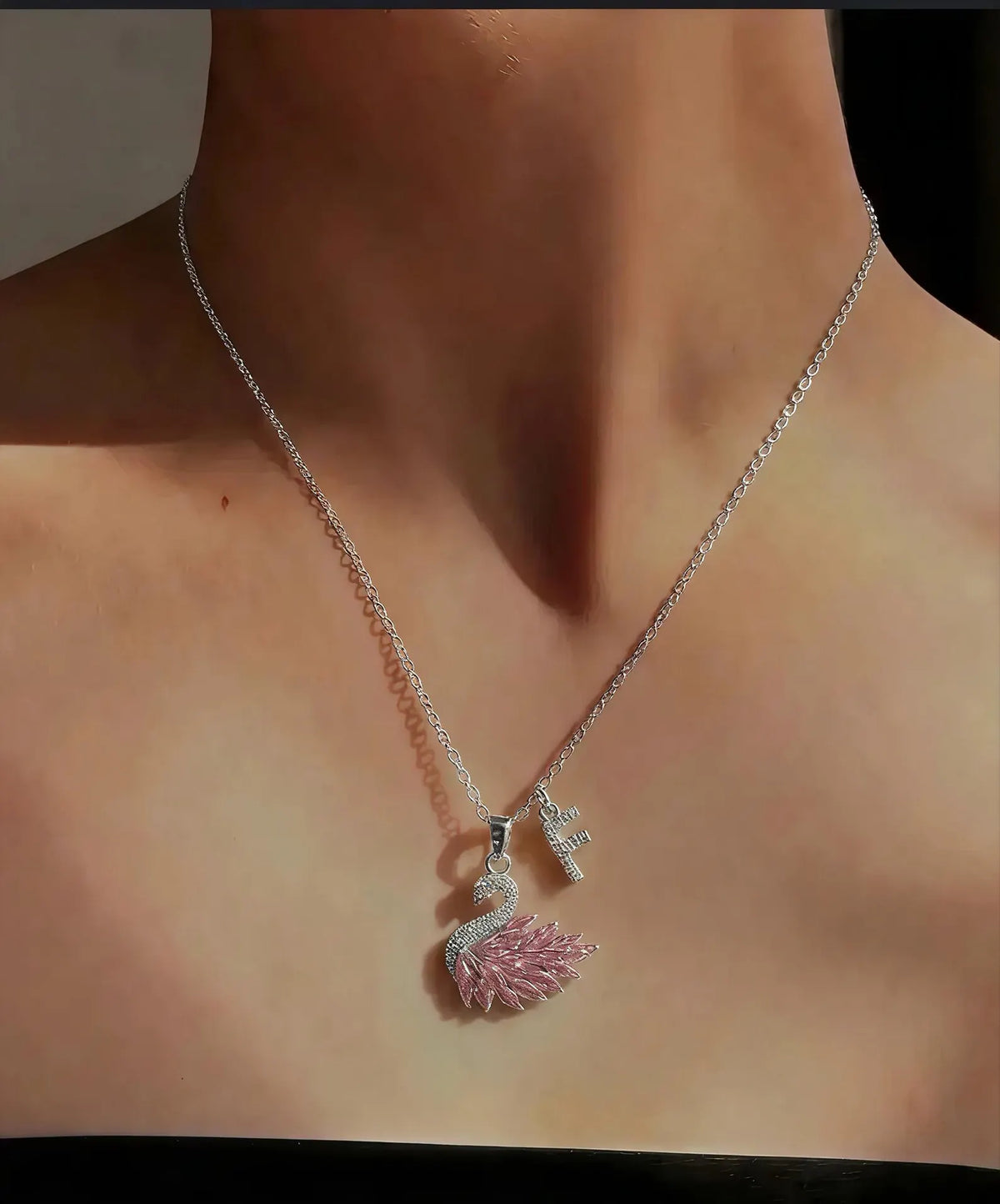 Swan Initial Necklace Custom Alphabet