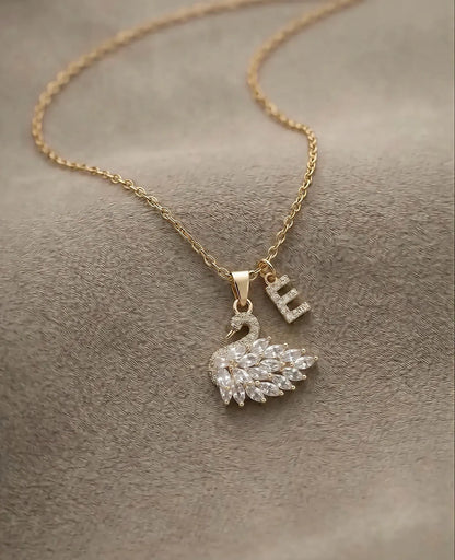 Swan Initial Necklace Custom Alphabet