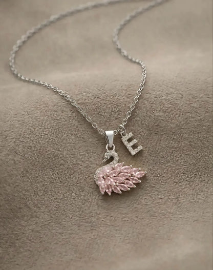 Swan Initial Necklace Custom Alphabet