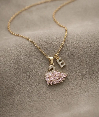 Swan Initial Necklace Custom Alphabet