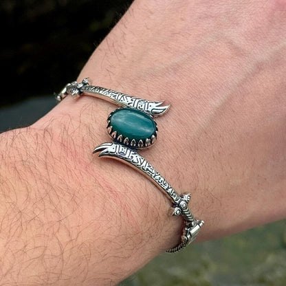 925 Sterling Silver Green Agate Zulfiqar Sword Chain Bracelet