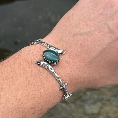 925 Sterling Silver Green Agate Zulfiqar Sword Chain Bracelet